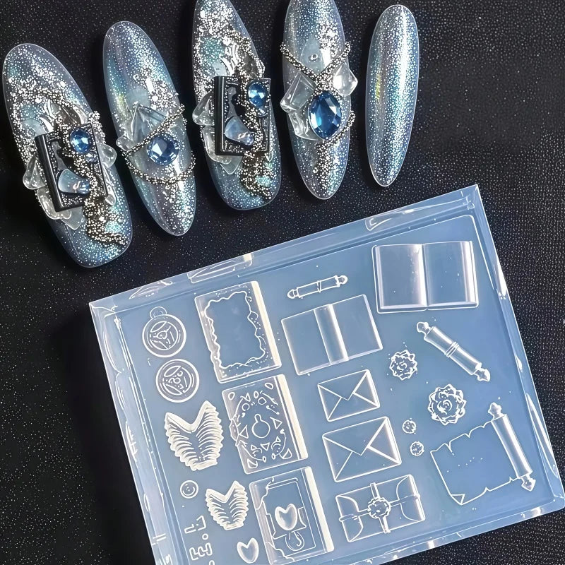 Magic Book House 3D Nail Silicone Mold, Gothic Vintage Spell Book DIY Nail Art Charms