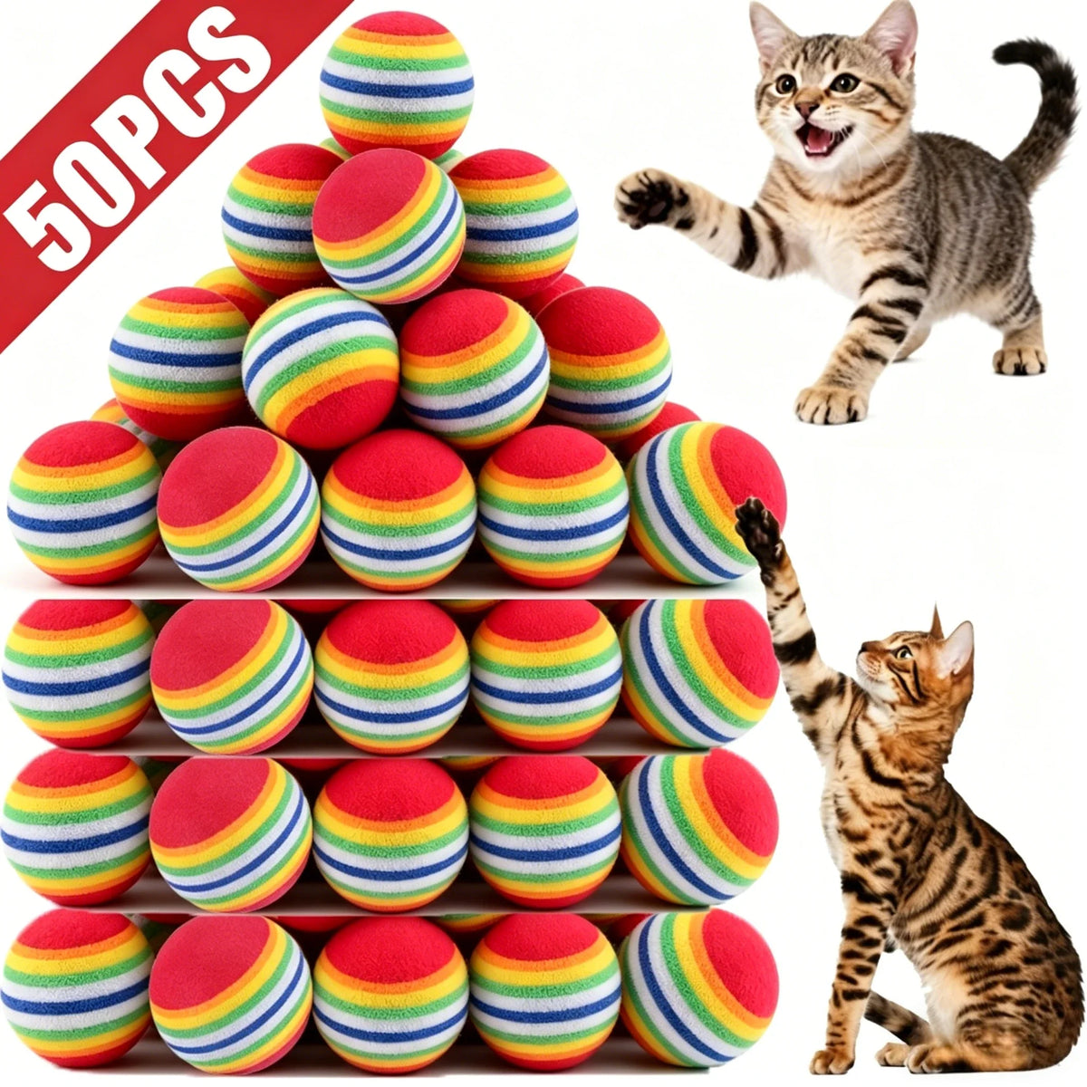50/10PCS Pet Toy Balls Interactive Rainbow EVA Balls Cat Dog Training Toys Soft Automatic Jumping Balls Pet Playing Supplies