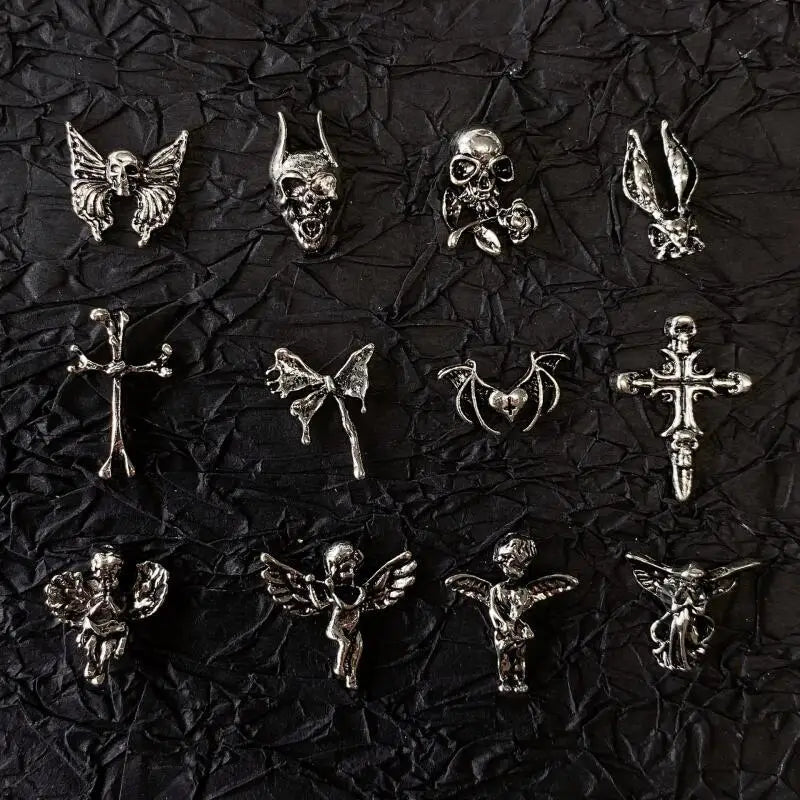10pcs Gothic Punk Style Nail Art Charms Antique Silver Alloy  Jesus Catholic Cross Accessories Devil Angel Nail Decorations