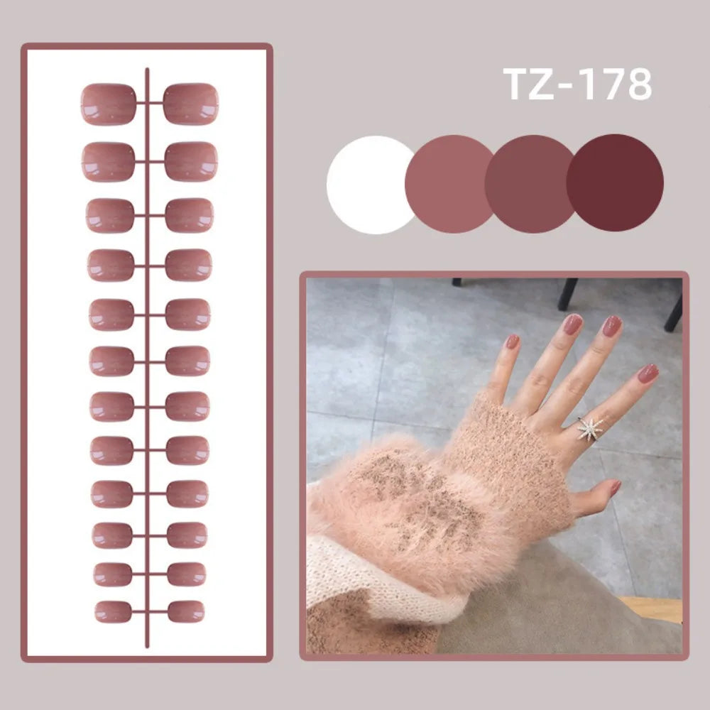 24Pcs Solid Color Fake Nails Mini Bright Short Square Head False Nails Detachable Wearable Full Cover Manicure Press-on Nails
