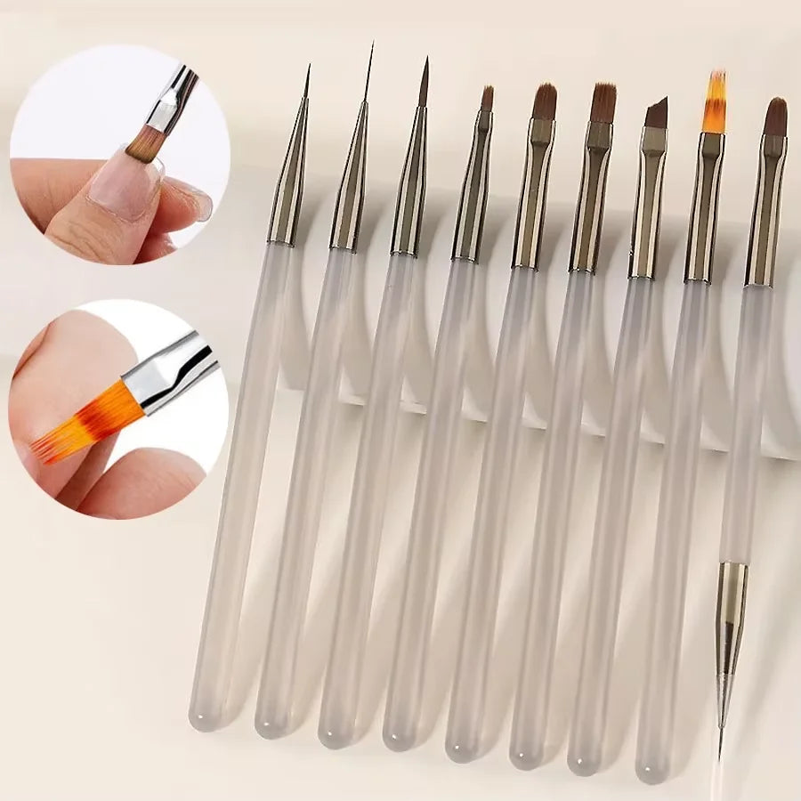 9 Pack Gray Nail Art Brushes Set Nail Art Tools Suitable for Gel Nail Polish And Nail Art Designs Perfect for Home DIY