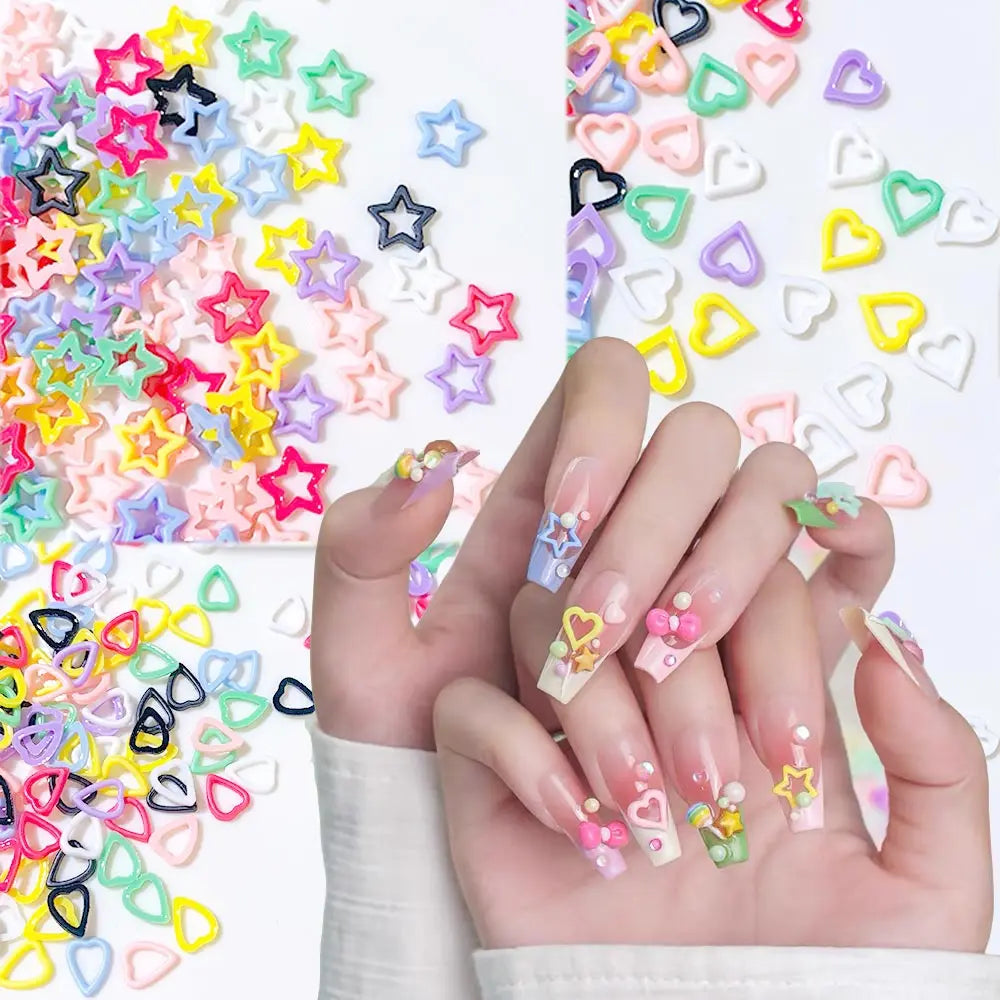 100pcs Y2K Colorful Mini Hollow Star Nail Art Charms Resin 8mm Cute Star Heart Nail Decorations 3D FlatBottom Matte Stars Nails