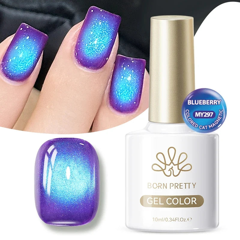 BORN PRETTY 1/2PCS Blueberry Cat Magnetic Gel Polish Passion Fruit Pink Bubble Soak Off UV LED Long-Lasting Nail Art Varnish