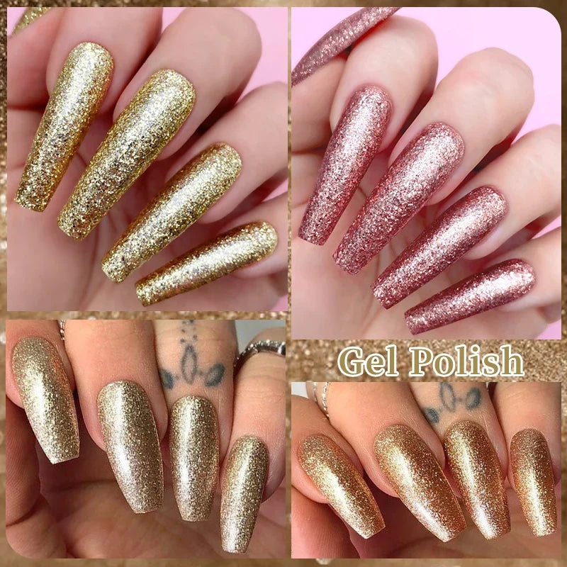 LILYCUTE 7ml Glitter Auroras Gel Nail Polish Summer Gold Colorful Sequins Manicure Semi Permanent Soak Off Nail Art Gel Varnish