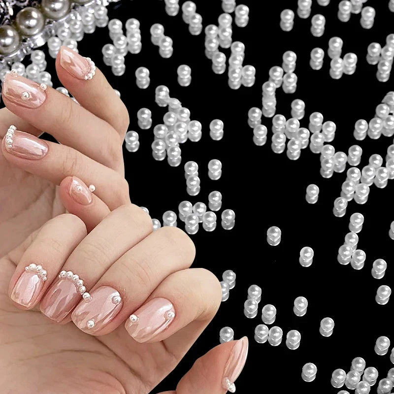 White Pearls Nail Beads DIY Manicure 3D Nail Art Decoration Rhinestone Half Round Mixed Size Beige Flatback Nail Material Supply