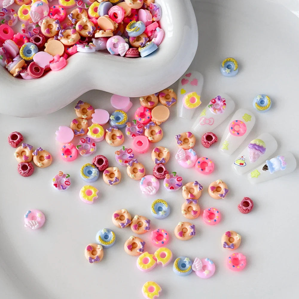50Pcs 3D Mixed Cartoon Donuts Nail Art Charms Kawaii Dessert/Doughnut Nails Decorations for DIY Crafts Hair Manicure Accessories