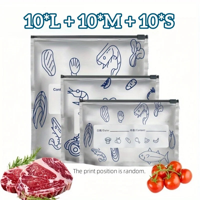 10/60pcs Aluminum Foil Storage Bags Freezer Sealed Organizers Food Packaging Reusable Pantry Odor-Proof Bag Kitchen Essential