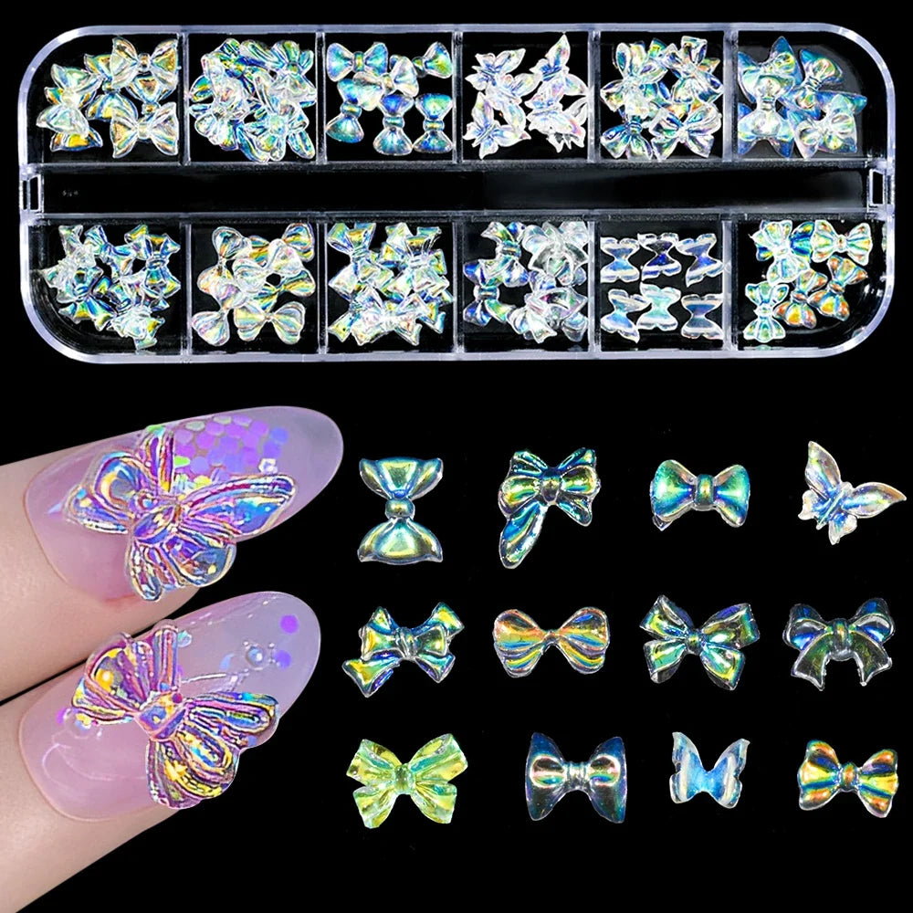 12Grids Ocean Gold Nail Art Charms Shell/Seahorse/Starfish White Half Round Pearl Gems 3D Mixed Punk Manicure Metal Rivets Studs