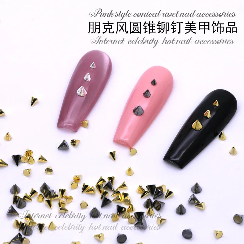 100PCS Metal 3D Punk Cone Nail Art Stud Accessories Rivet Parts For Manicure Decor Retro Nails Decoration Supplies Material Tool