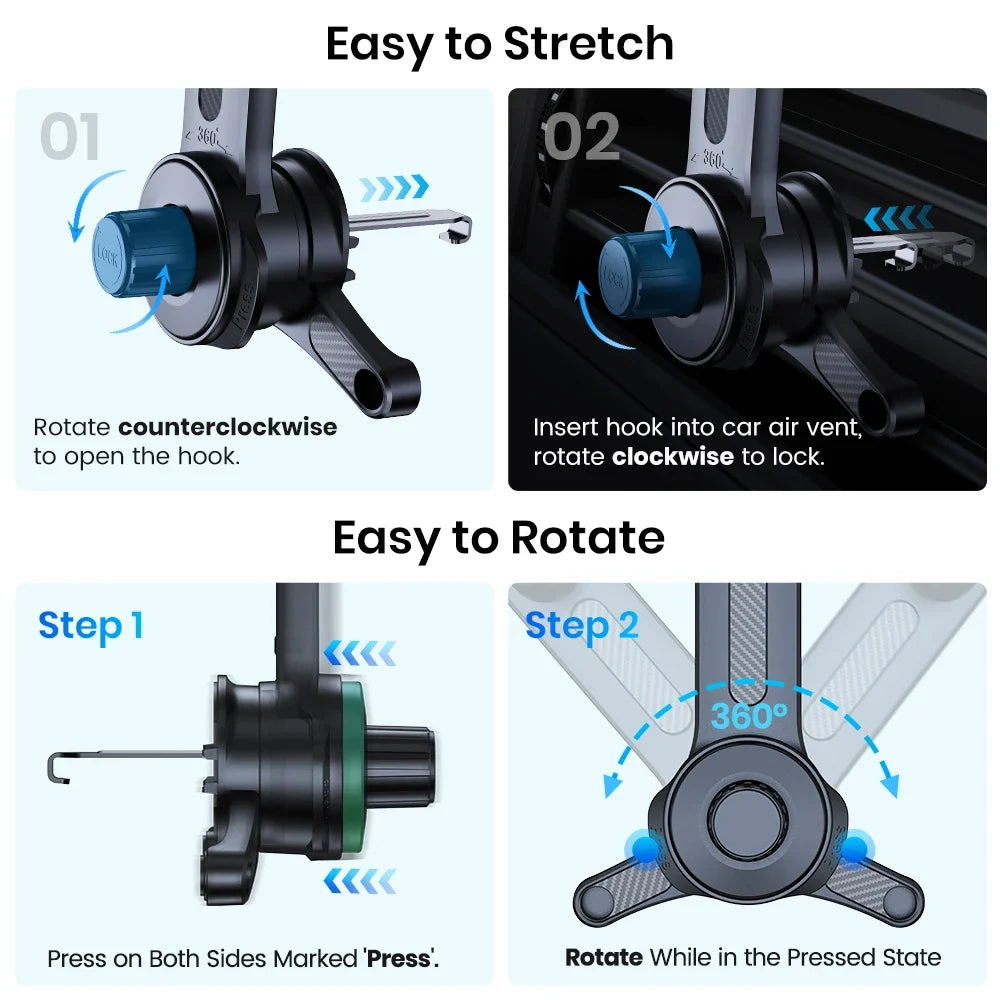 TOPK D46T Air Vent Car Phone Holder, 360° Rotatable Metal Hook Car Phone Mount with Easy Install for All Smartphones