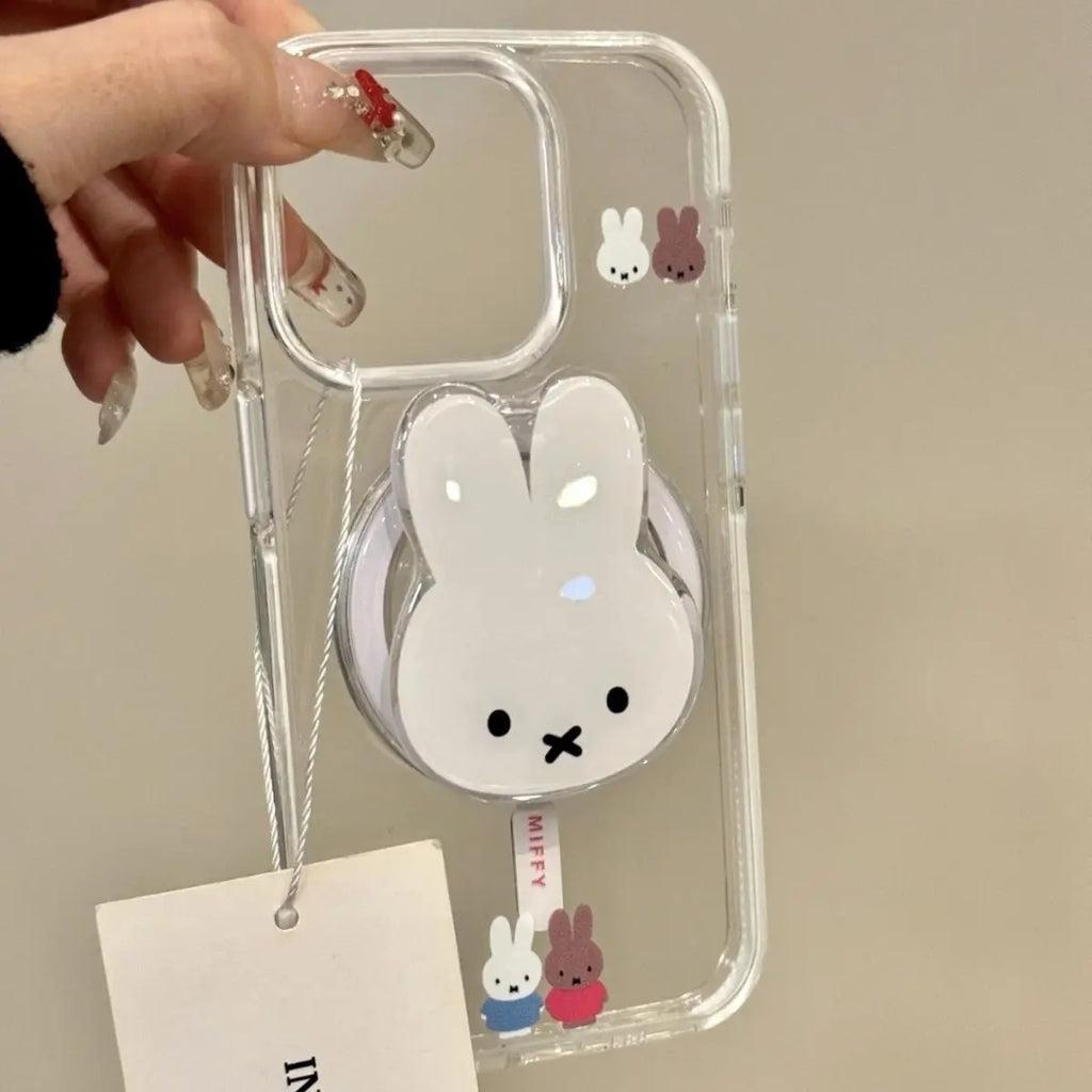 Anime Kawaii Miffy Rabbit Magnetic Phone Stand Cartoon Telescopic Portable Stand Magnetic Mobile Phone Airbag Stand Girl Gifts