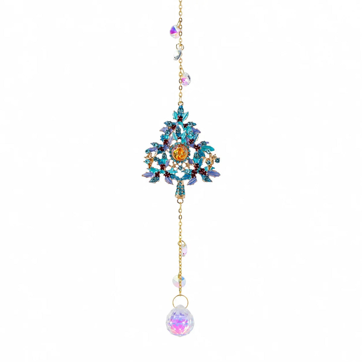 Crystal Christmas Tree Suncatcher Hanging Ornament with Rainbow Prism Ball, Sparkling Window Decor for Home Garden Gift