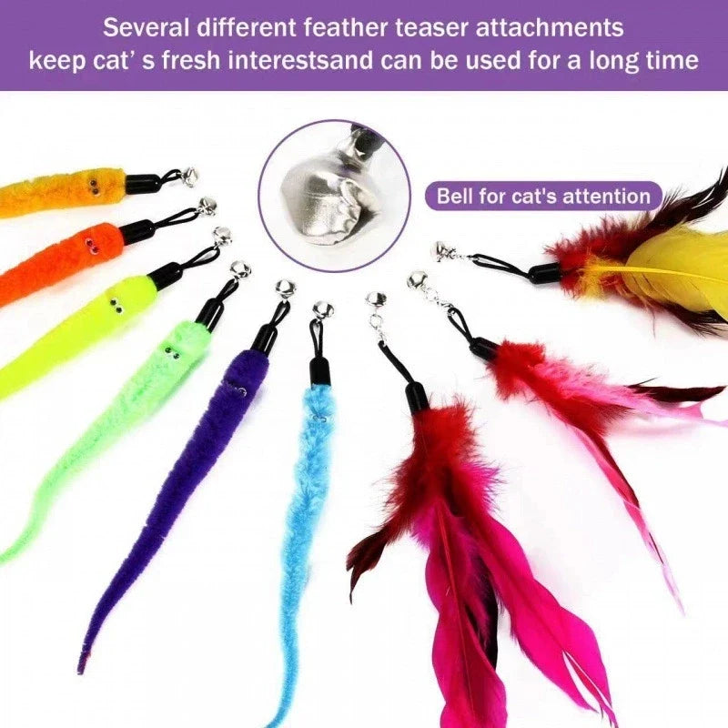Kitten Toys Variety Pack Funny Cat Stick Scalable Cat Pole Plush Toy Feather Replacement Head Interactive Fun Pet Supplies