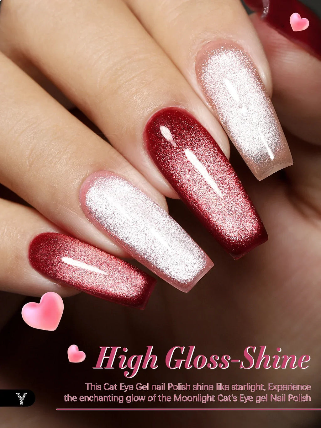 YOKEFELLOW Magnetic Gel Nail Polish Amour de Cristal Gel Polish Reflective Cat Eye Gel for Nail Art Manicure DIY Valentine's Day