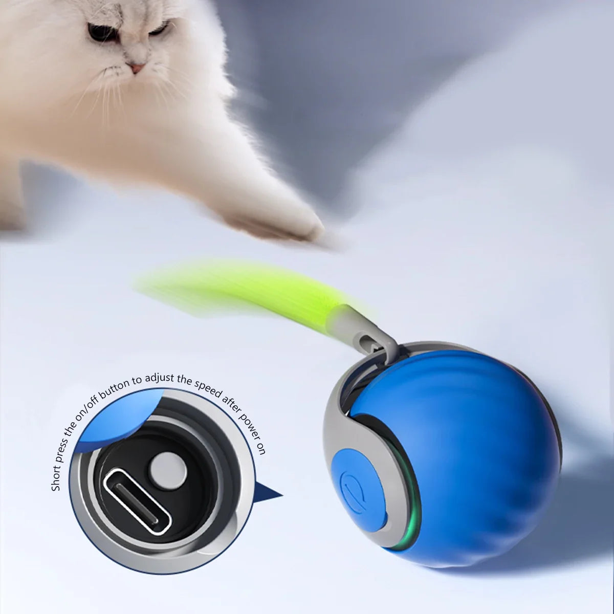 Intelligent Speedy Tail 2.0, Automatic Moving Cat Toy Ball with Tail, Smart Interactive Cat Toy Ball, Two Speed Adjustment