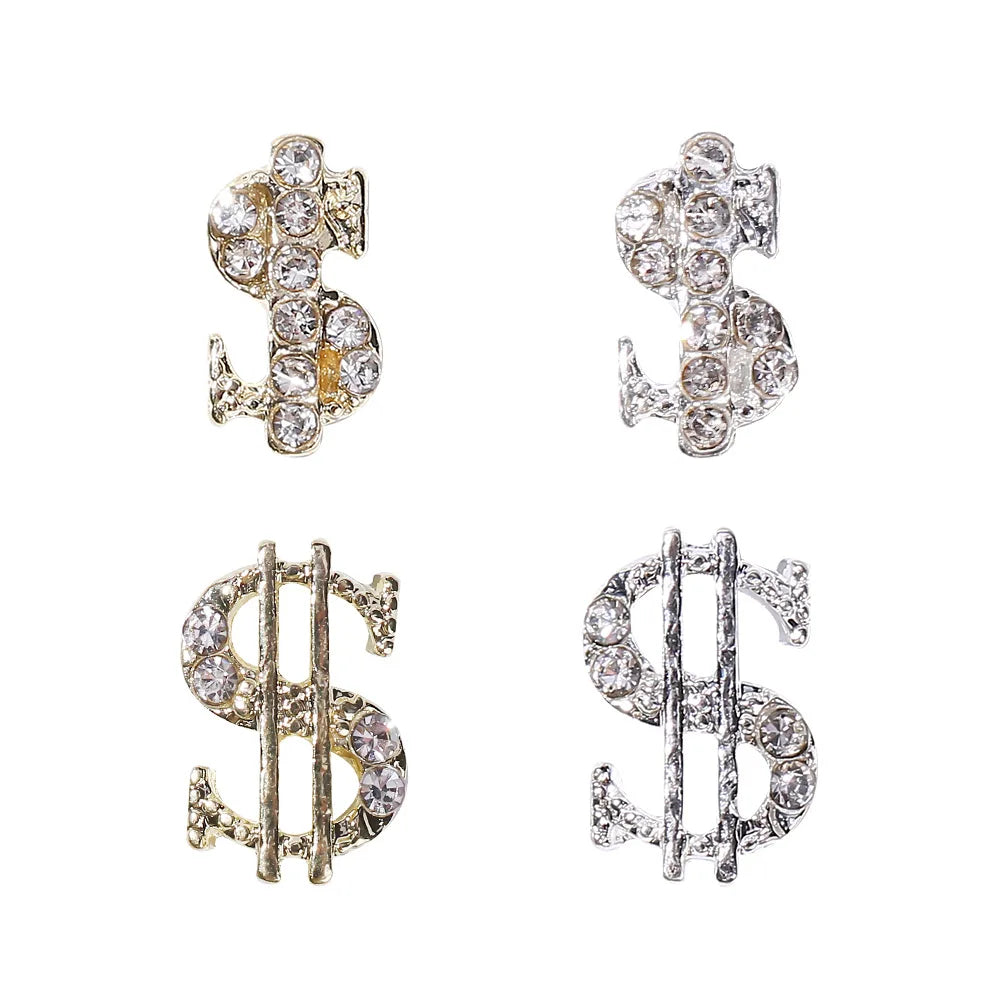 10pcs 3D Dollar Sign Nail Art Charms Metal Alloy Dollar Nail Diamond Accessories with Gems Rhinestones Luxury Money Supplies