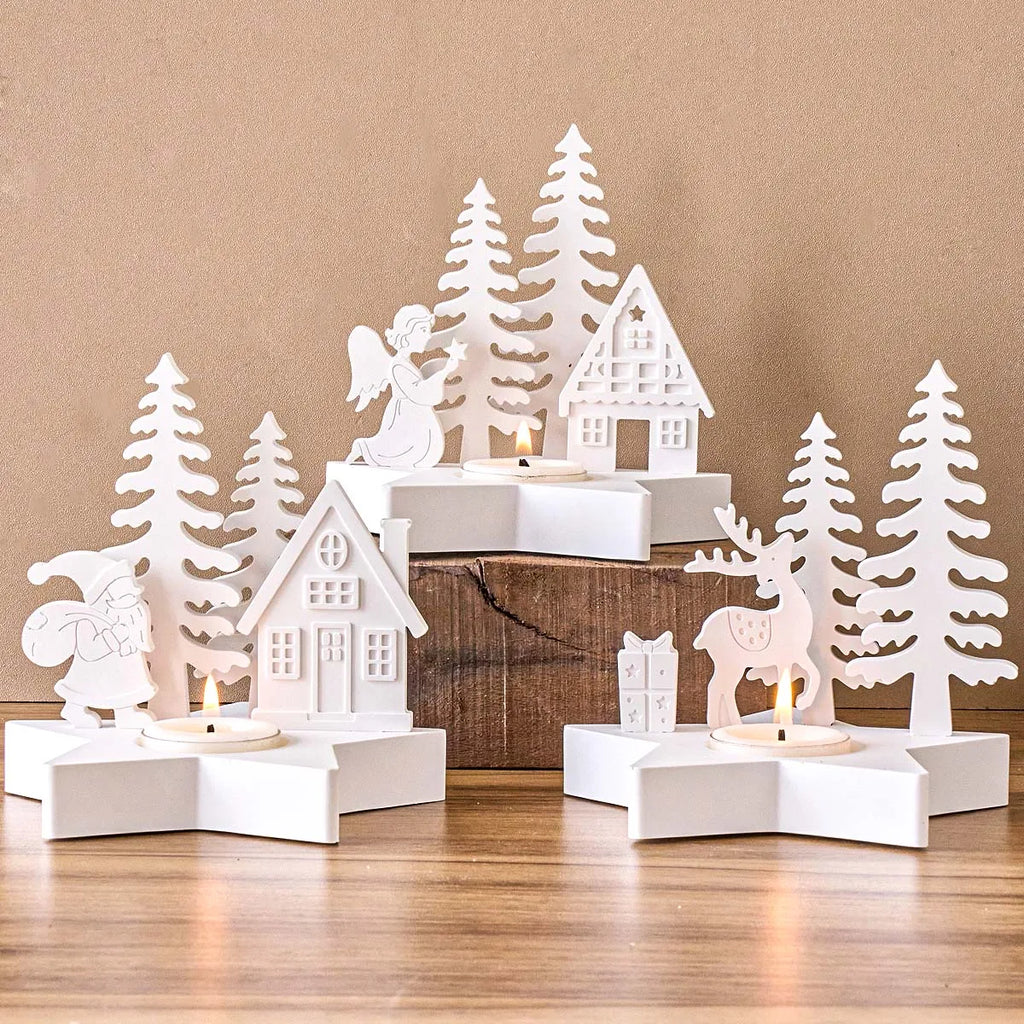 Christmas Decor Star Candle Holder Silicone Mold DIY Christmas Tree Angel Elk Santa Claus Candlestick Plaster Resin Craft Molds