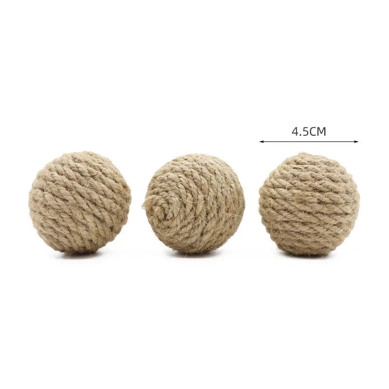 2pcs Pet Cat Hemp Rope Ball Rolling Interactive Hand-woven Cat Scratching Interactive Ball Sound Ball To Attract Attention Toy