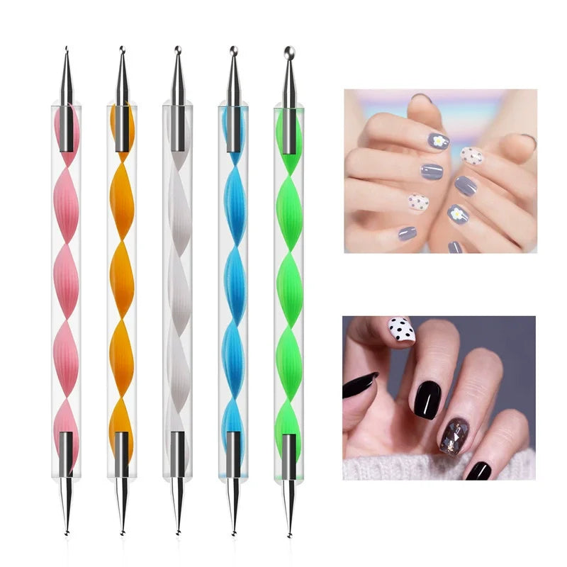 DIY Manicure Tools: Nail Art Dotting Pen, Spiral Rod Hook Pen & Drawing Painting Marbleizing Tool