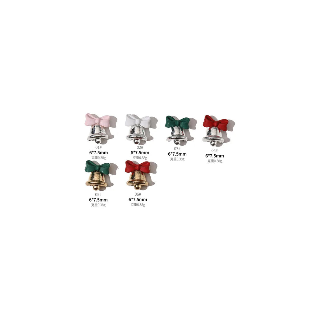 10pc 3D Christmas Bell Nail Art Charms Accessory Bow Gold and Silver Alloy Exquisite Bell Luxury Nails Decorations Supplies DIY