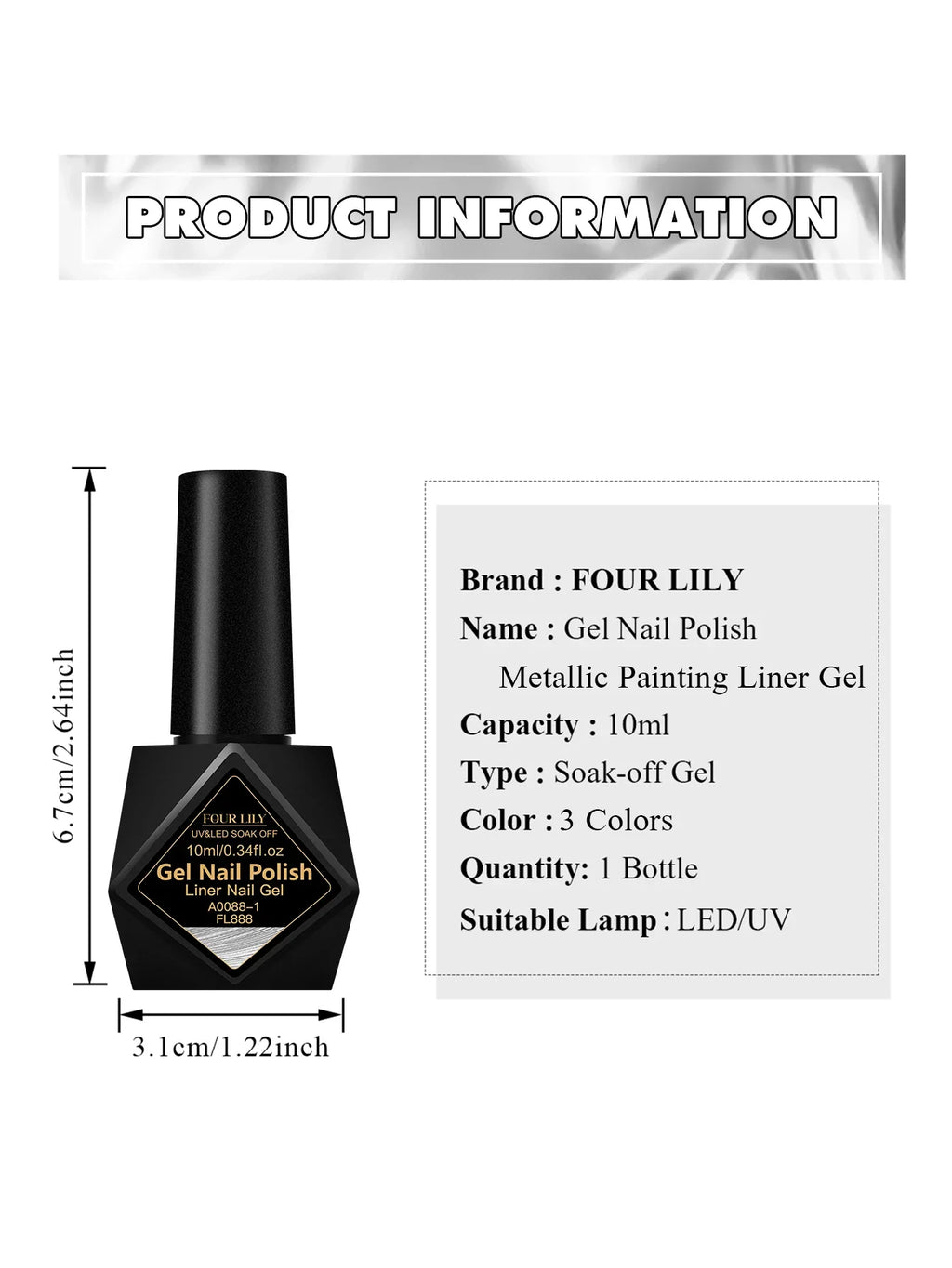 FOUT LILY 10ml Metallic Painting Liner Gel Nail Polish, Super Bright Mirror Pull Line Graffiti Painting Stripe Gel Nail Varnish