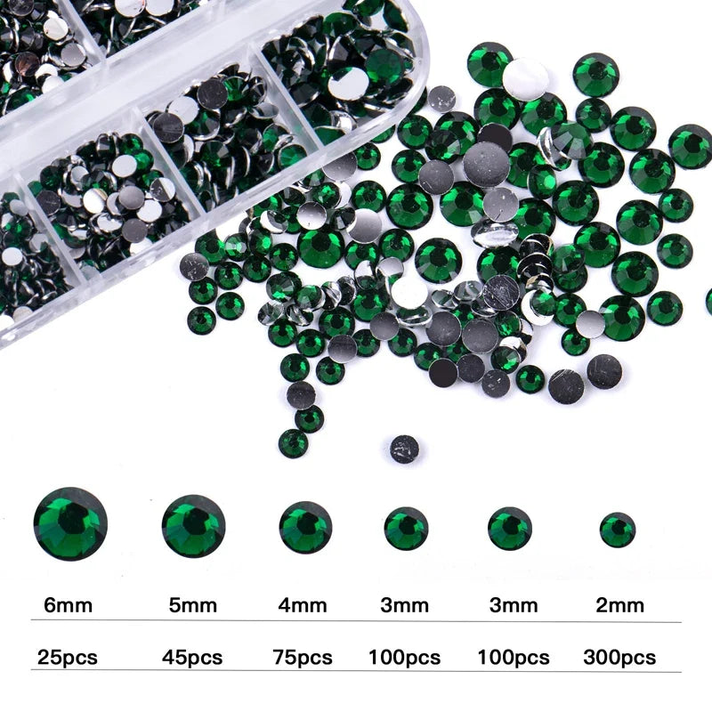 12 Grids Mixed Size Luxury Nail Rhinestones Set 3D Resin AB Crystal Round Glass Bead Gems Nail Art Charms 2mm-6mm Nail Diamond
