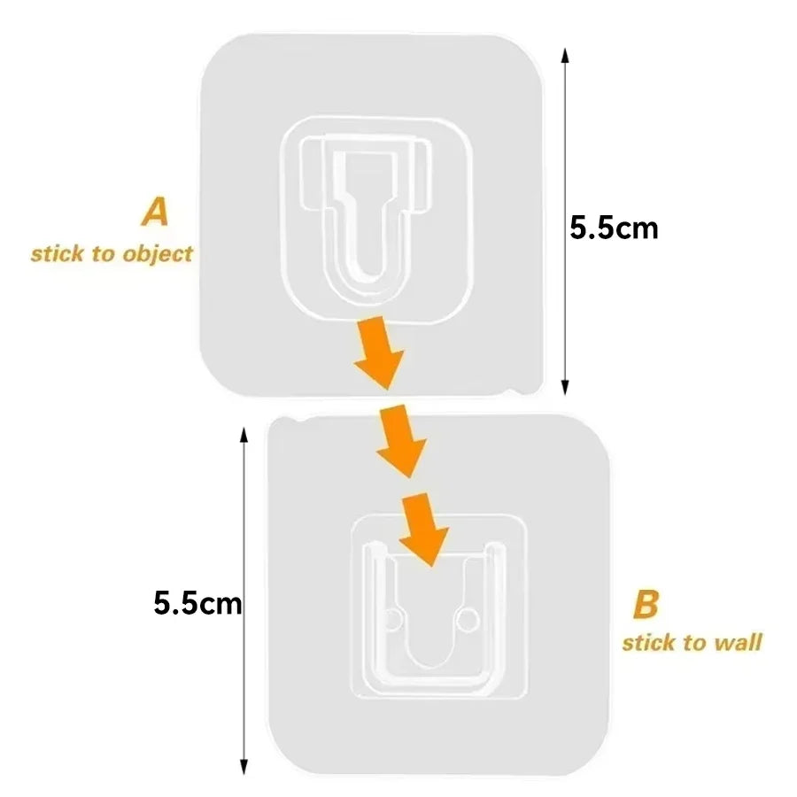 60-10pcs Double-Sided Self Adhesive Wall Hooks Strong Sticky Transparent Traceless Kitchen Bedroom Wall Hook Storage Holders