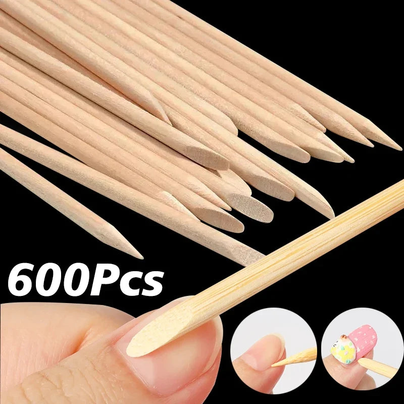 50/600Pcs Nail Orange Wood Sticks Double Head Cuticle Pusher Remover Rhinestone Picking Dotting Pedicure Manicure Care Tools