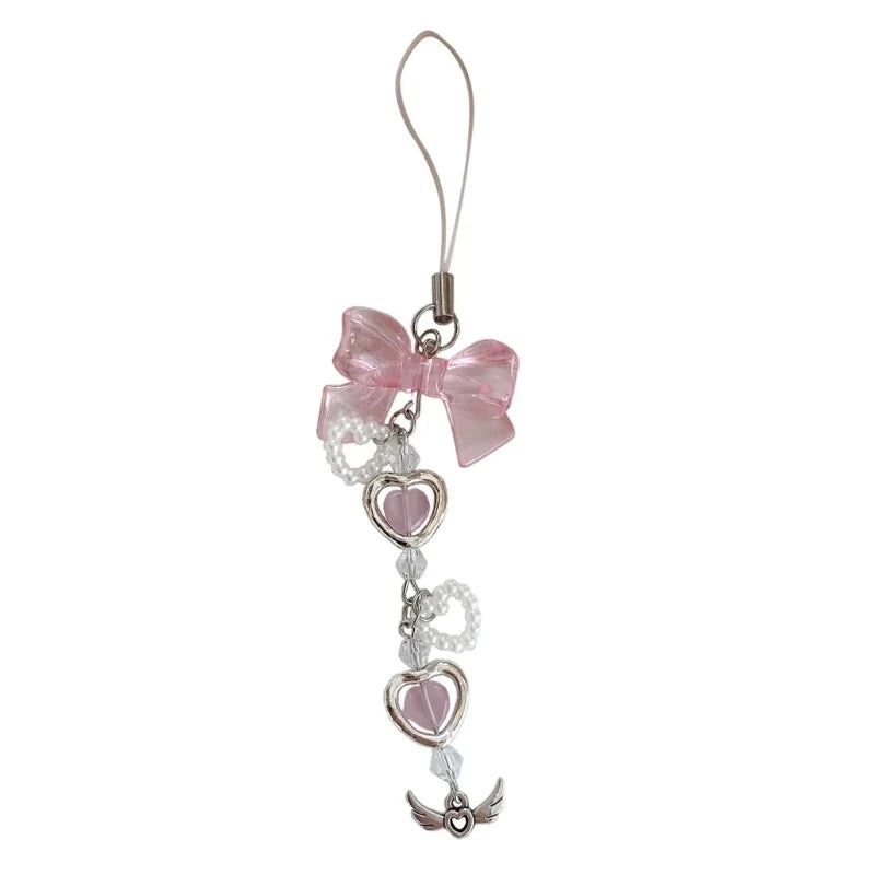 Phone Charm Strap Keychain Kawaii-Cute Crystal Jellyfish Pendant  Phone Chain Bowknot Phone Charm Keycord for  iPhone Camera Bag