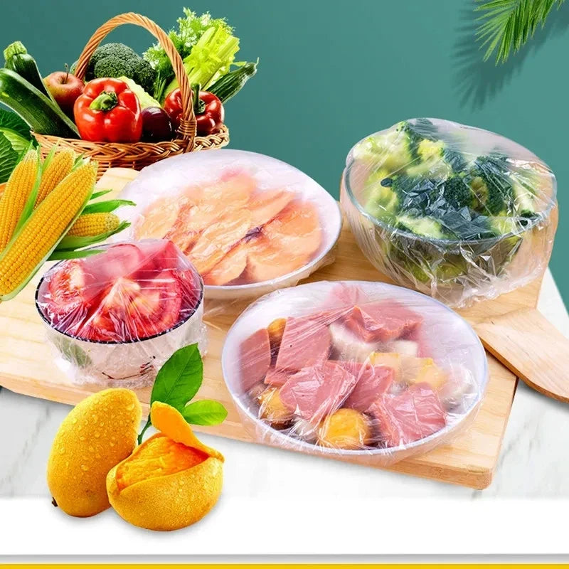 Disposable Colorful Cling Film Cover Food Grade Fresh-keeping Plastic Bag Dust Elastic Cover Kitchen Refrigerator Accessories