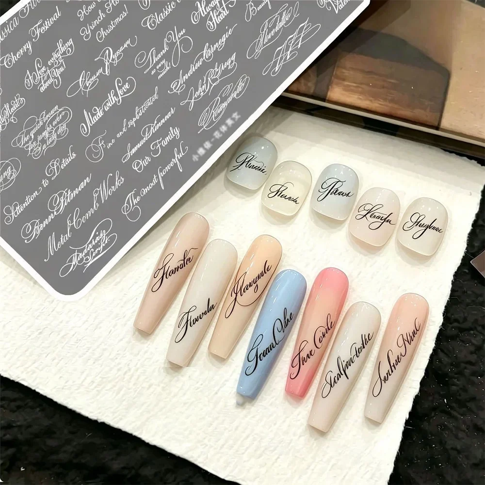1Pc Gothic English Nail Stamping Plate Reusable Delicate Romantic Word Motif Script Nail Art Stamp Template Manicure Stencil Too