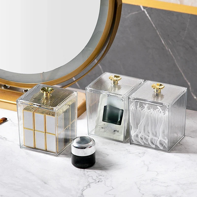 Acrylic Storage Box For Women Bathroom Jar Makeup Organizer Cotton Swab Box Cosmetics Jewelry Container Lipstick Organizer Box