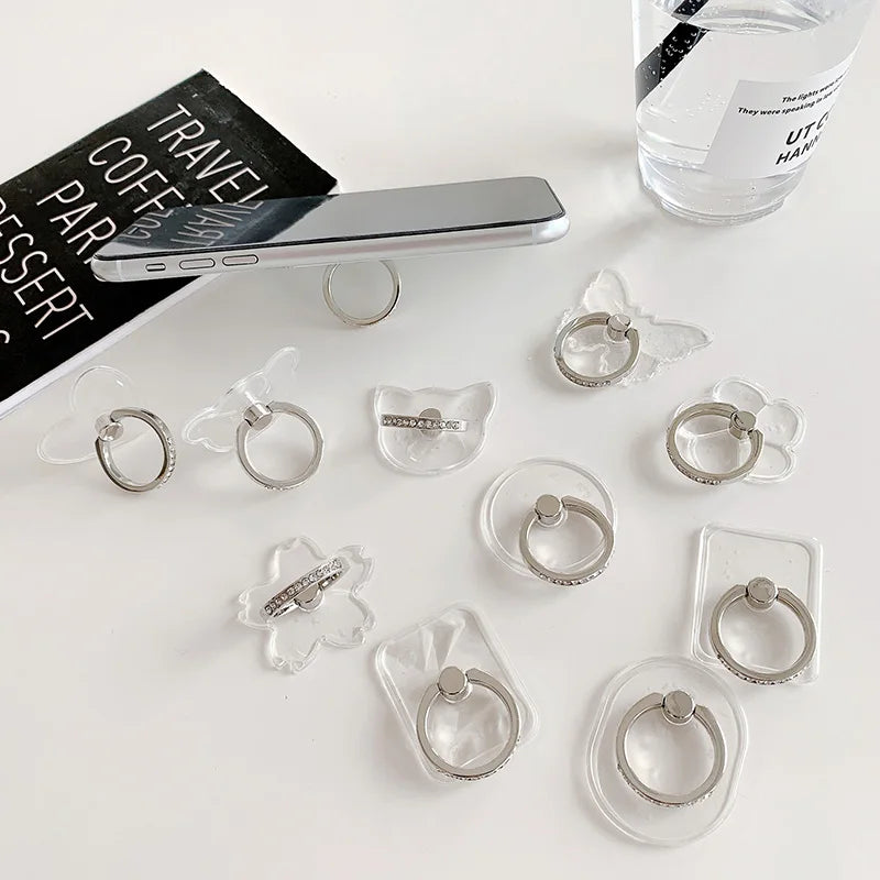 Cell Phone Ring Holder Stand Diamond Transparent Finger Grip Clear 360 Degree Rotation Kickstand Compatible iPhones