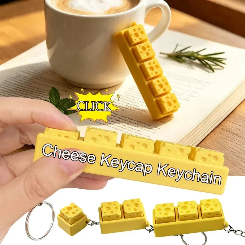 Five Buttons Ceative 3D Printing Keycap Key Ring Funny Cheese Fidget Stress Relief Keyring Bag Pendants Christmas Gift