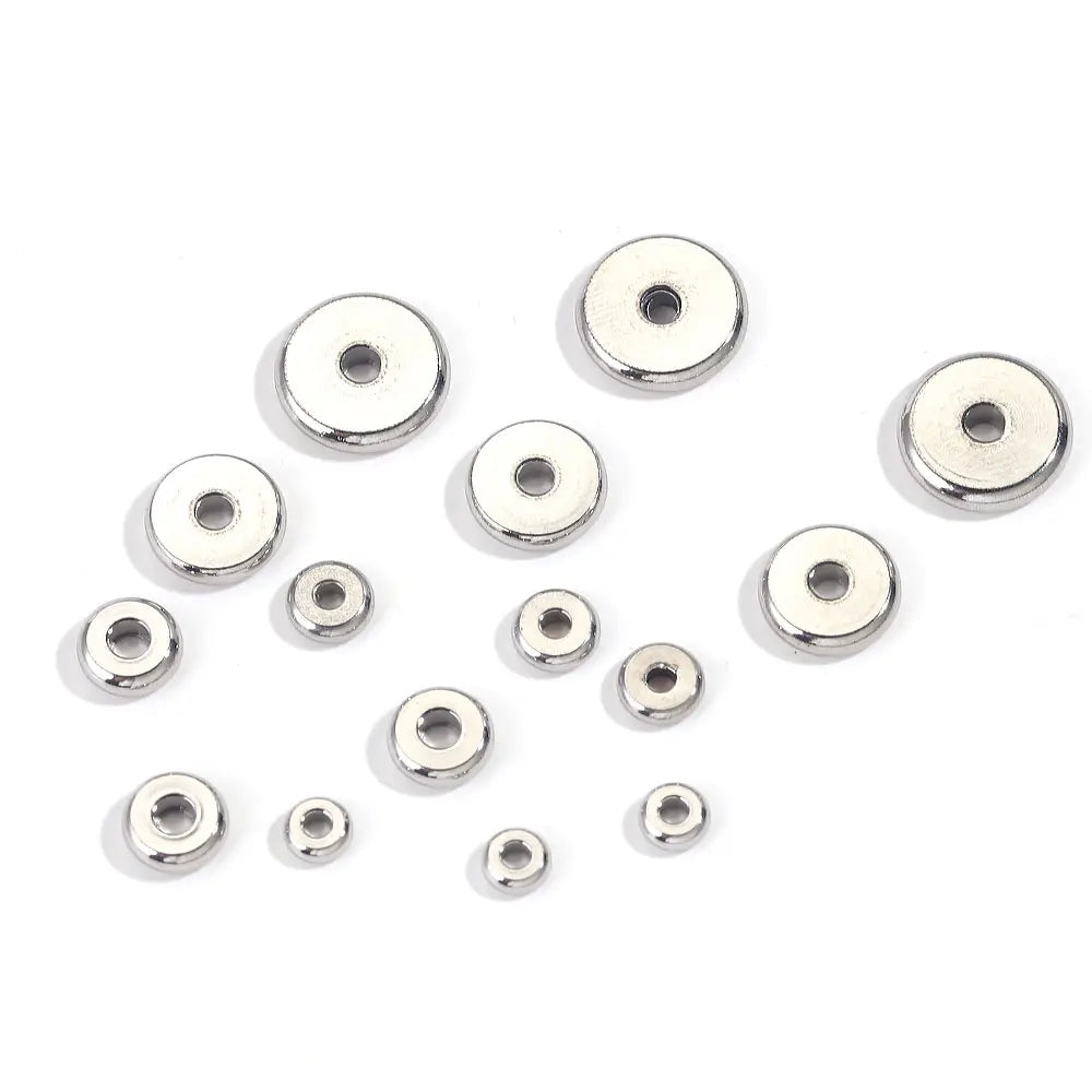 50pcs Spacer Beads For Jewelry Making Supplies Flat Round Loose Beads Stainless Steel Beads DIY Bracelet Jewelry  Accessories