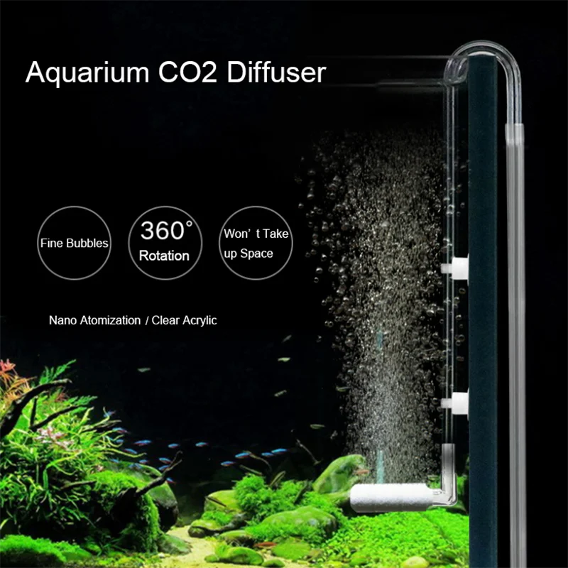 CO2 Diffuser Acrylic Tank Regulator CO2 Atomizer with Nano Diffuser Suction Cups Acrylic Aquarium Fish Tank Aquatic Accessories