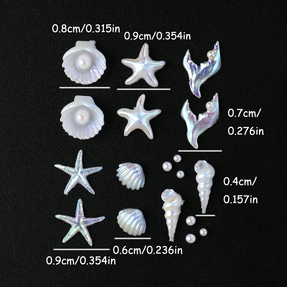Aurora Ocean Shell Starfish Nail Charms Mini Conch Jellyfish Nail Decoration Mermaid Series Elegant Sea Creature Manicure Access