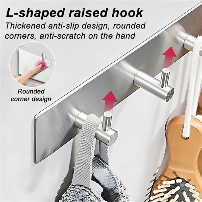 Stainless Steel Modern Style Adhesive Hooks for Bathroom Room Kitchen Clothes Hats Clutter Storage