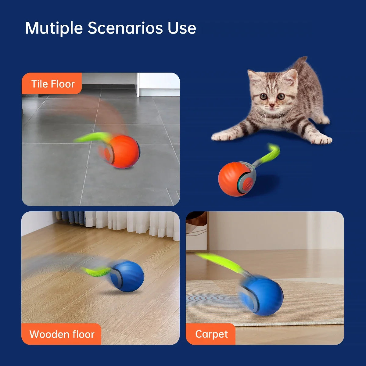 Intelligent Speedy Tail 2.0, Automatic Moving Cat Toy Ball with Tail, Smart Interactive Cat Toy Ball, Two Speed Adjustment