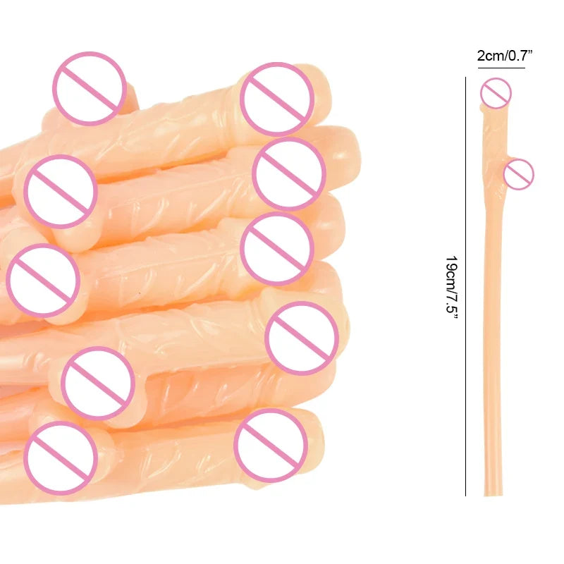 10pcs Funny Penis Straw Bachelorette Party Plastic Novelty Nude Dick Drink Straw Hen Night Bar Decor Wedding Team Bride Supplies