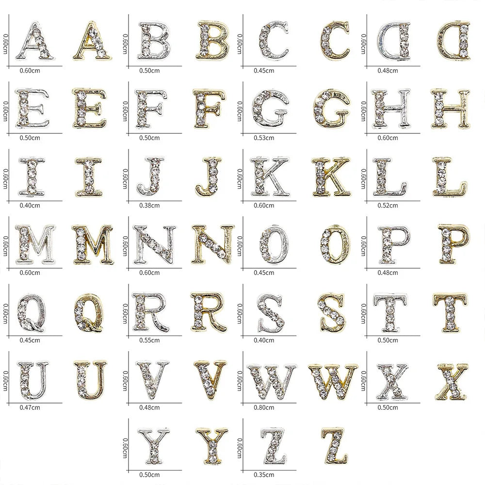 26Pcs Silver Rhinestone Alphabet Nail Charms Set-A-Z Letters Nail Gems,Custom Name Initial Nail Art Decorations for DIY Nail