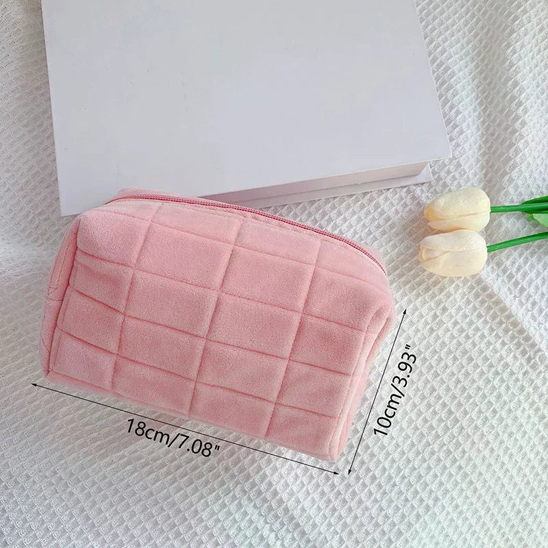 Cute Fur Makeup Bag For Women Zipper Large Solid Color Cosmetic Bag Travel Make Up Toiletry Bag Washing Pouch Plush Pen Pouch