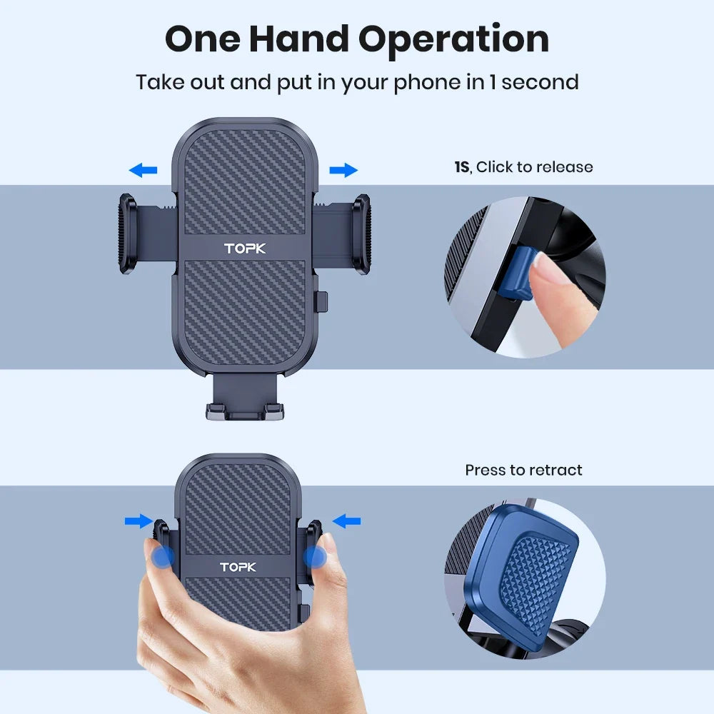 TOPK D46T Air Vent Car Phone Holder, 360° Rotatable Metal Hook Car Phone Mount with Easy Install for All Smartphones