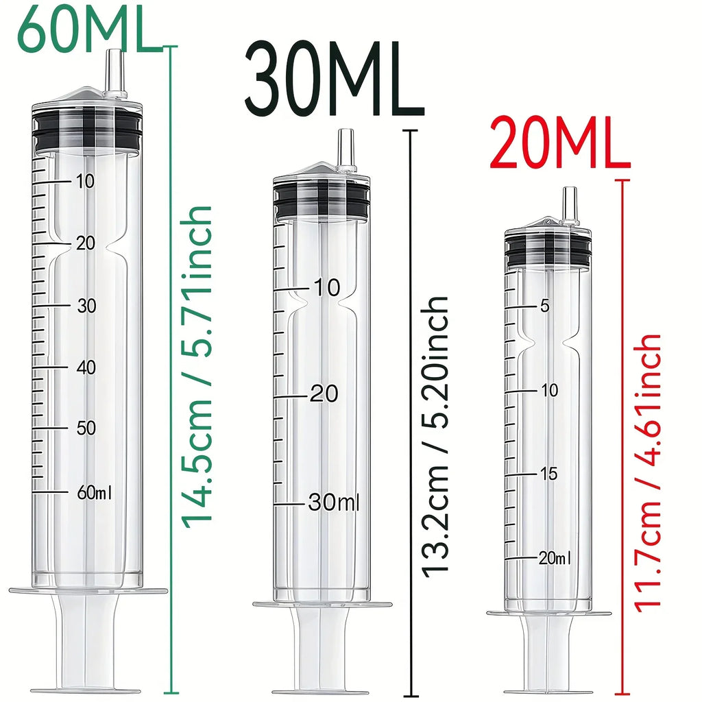 7Pcs 1ML/3ML/10ML/20ML/30ML/60ML Syringes with Clear Scale for Glue Dispensing Liquid Measuring Pet Feeding Ink Refilling