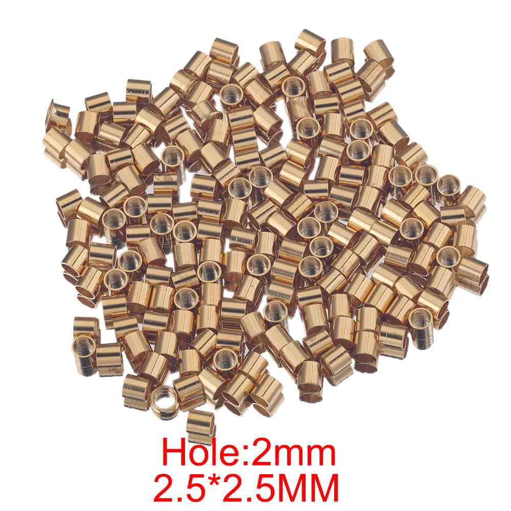 200pcs Dia 1.5 2 2.5 mm Stainless Steel Gold Tube Stopper Spacer Bead Crimp End Beads for Jewelry Making Supplies Wholesale