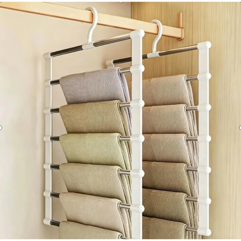 Foldable Pants Hanger Multi Layer Non Slip Clips Space Saving Closet Organizer for Trousers Storage Collapsible Hanging System