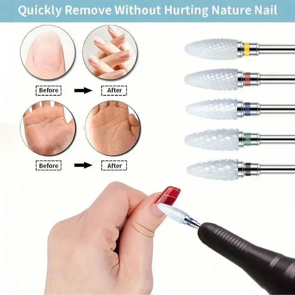 1 Or 5pcs/set Ceramic Nail Polishing Bits, Nail Drill Bits, Nail Polishing Cleaning Brush, Pedicure Remover For Acrylic Gel