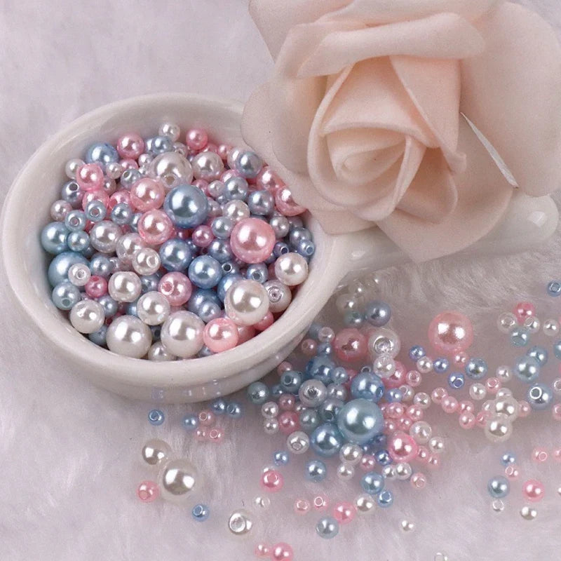 About 150pcs 3-8mm Mixed Beads Colorful Imitation Pearls Plastic Beads for DIY Bracelet Necklace Jewelry Making Accessories