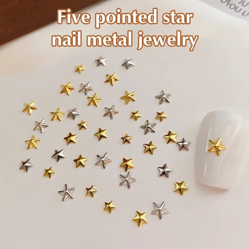1 Bag Hollow Star Nail Art Charms 3d Metal Five-Pointed-Star Gold Silver Diamond Nail Decoration Luxury Manicure Accessories