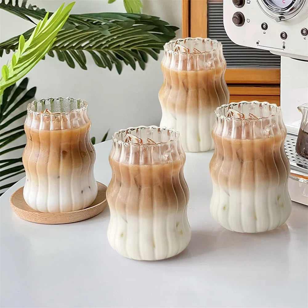 1pc Glass Cup 530ml Water Glasses Stripe Mug Heat-resistant Tumbler Drinkware Perfect For Tea Juice Milk Coffee For Party